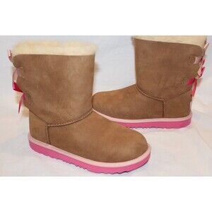 NIB UGG Bailey Bow Classic Short Boots Chestnut Pink YOUTH 4 WOMEN'S 5.5-6